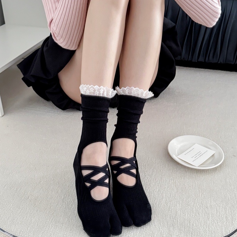 Lace Trim Split Toe Yoga Socks - Yoga Mat 评论和价格