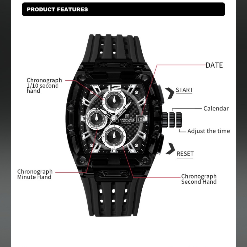 NAVIFORCE Man's Watch 5ATM Wat - Resistance Band 评论和价格
